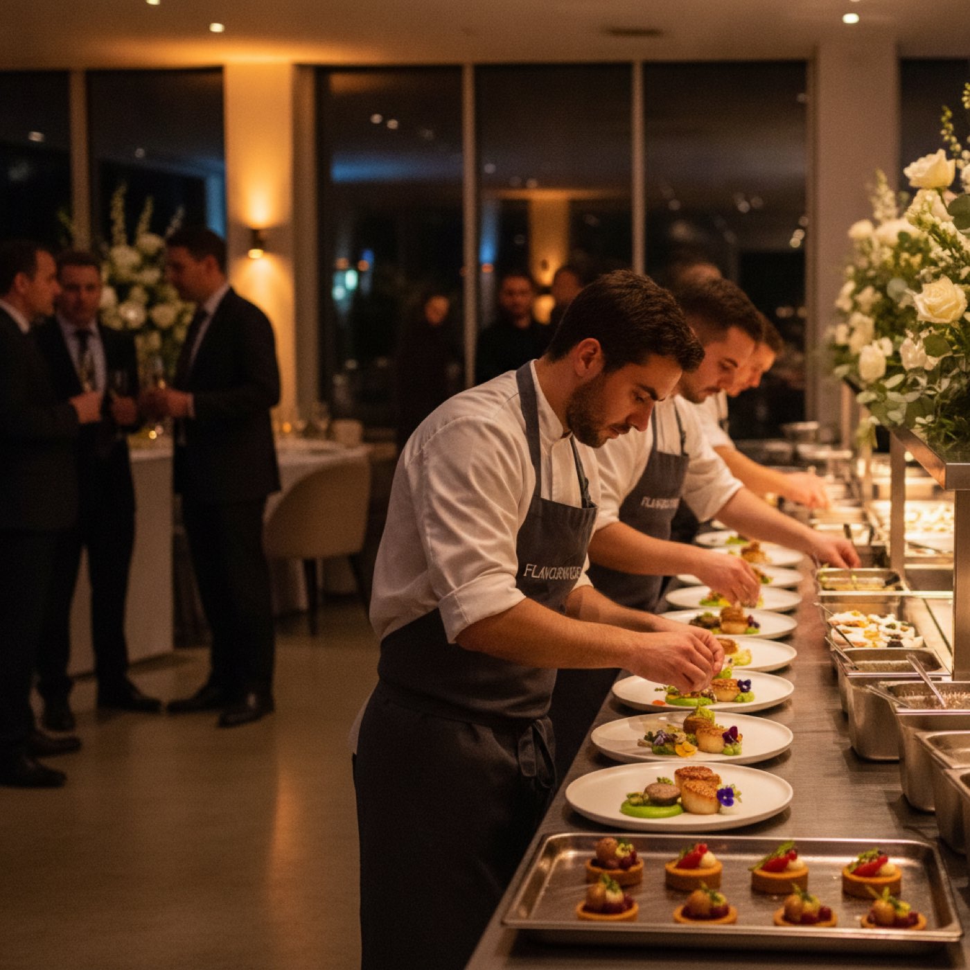 UK events catering, elegantly set banquet hall ready for a reception