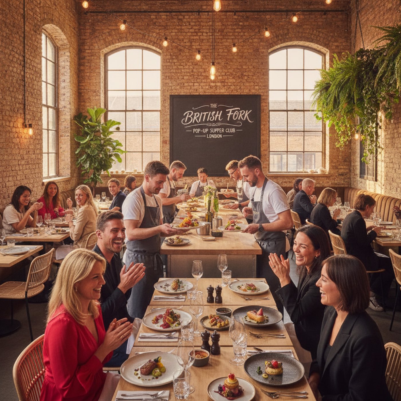 UK pop-up restaurant, chef serving diners at a lively street kitchen