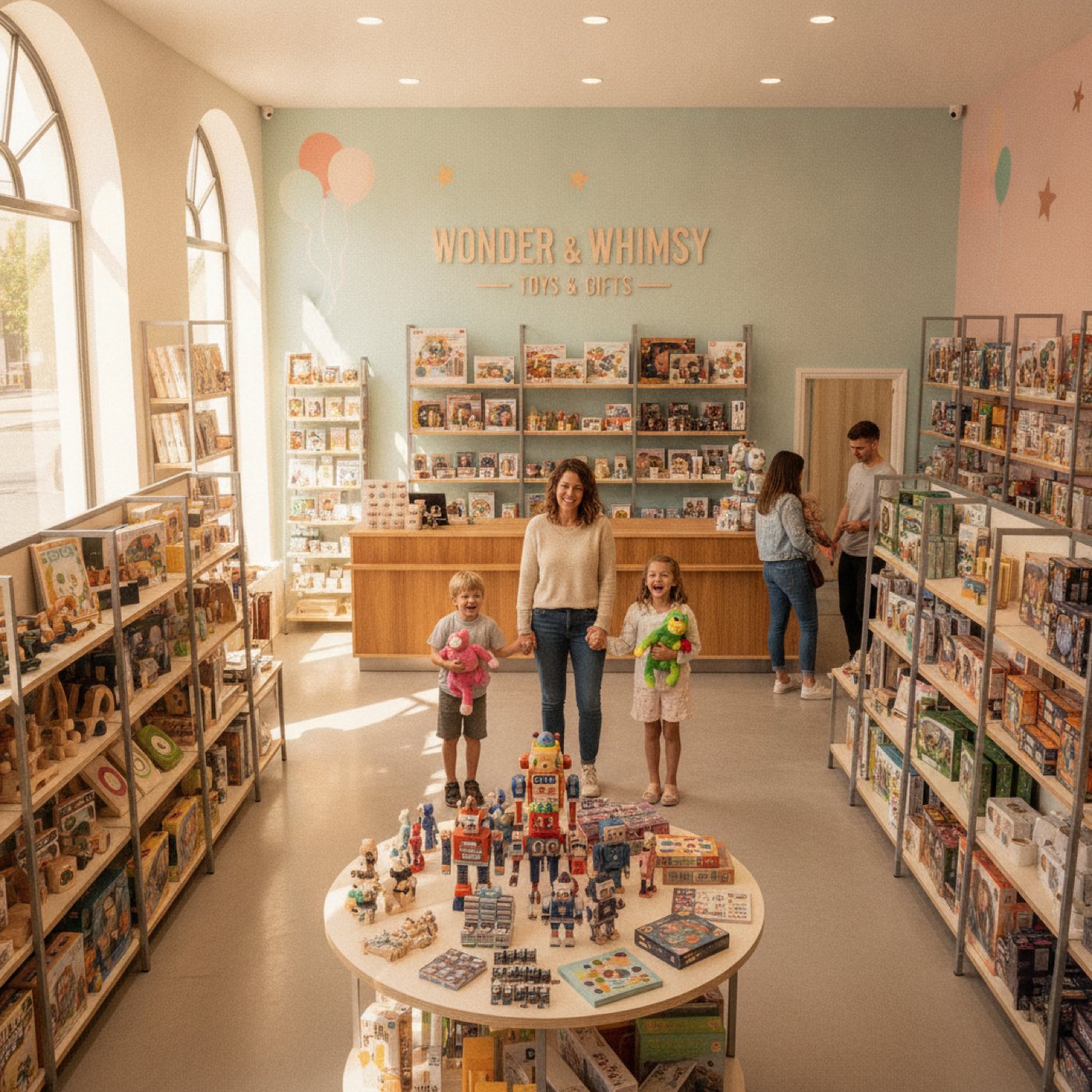 UK toy and gift shop, colourful displays of toys and keepsakes