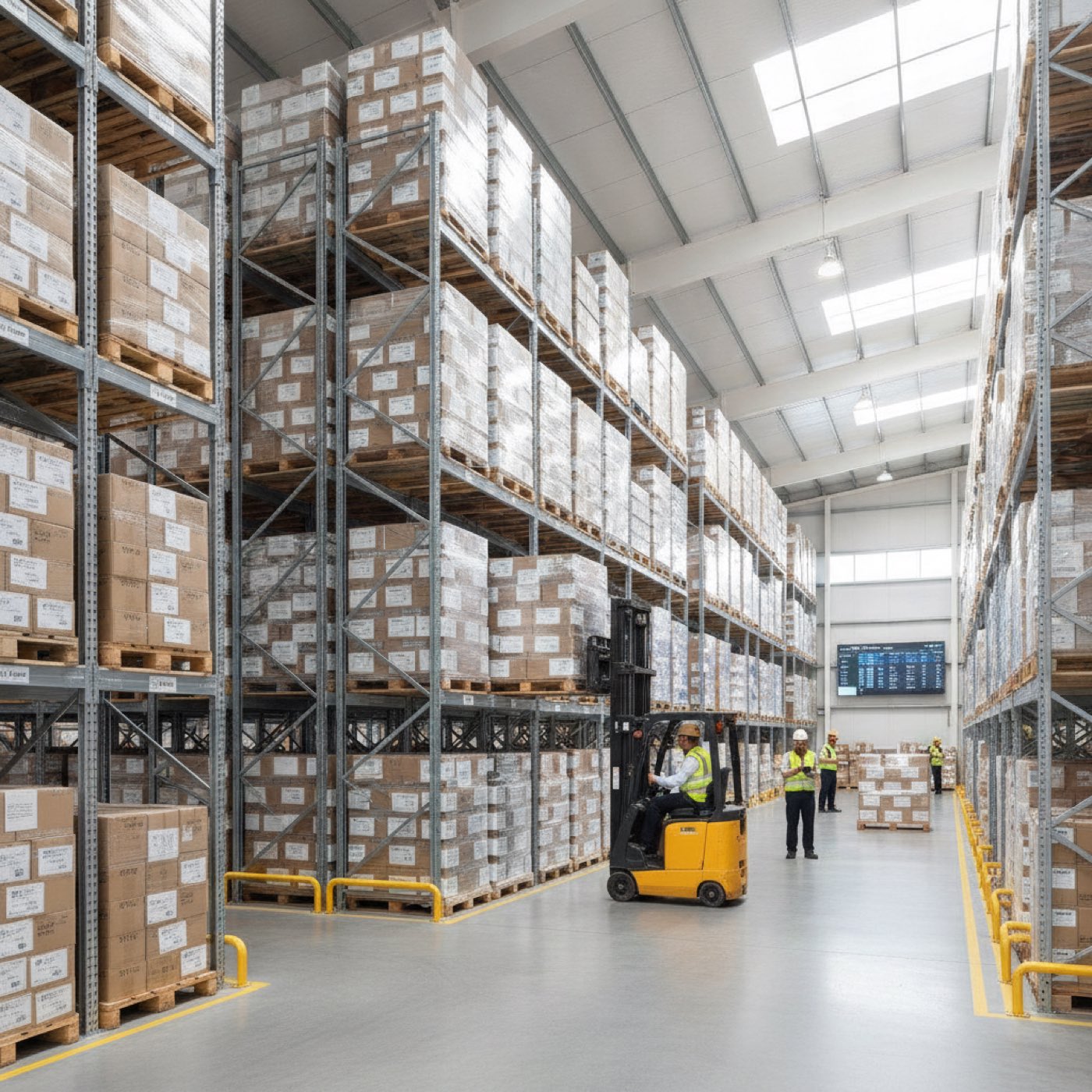 UK wholesale warehouse, boxed stock racked high ready for trade orders